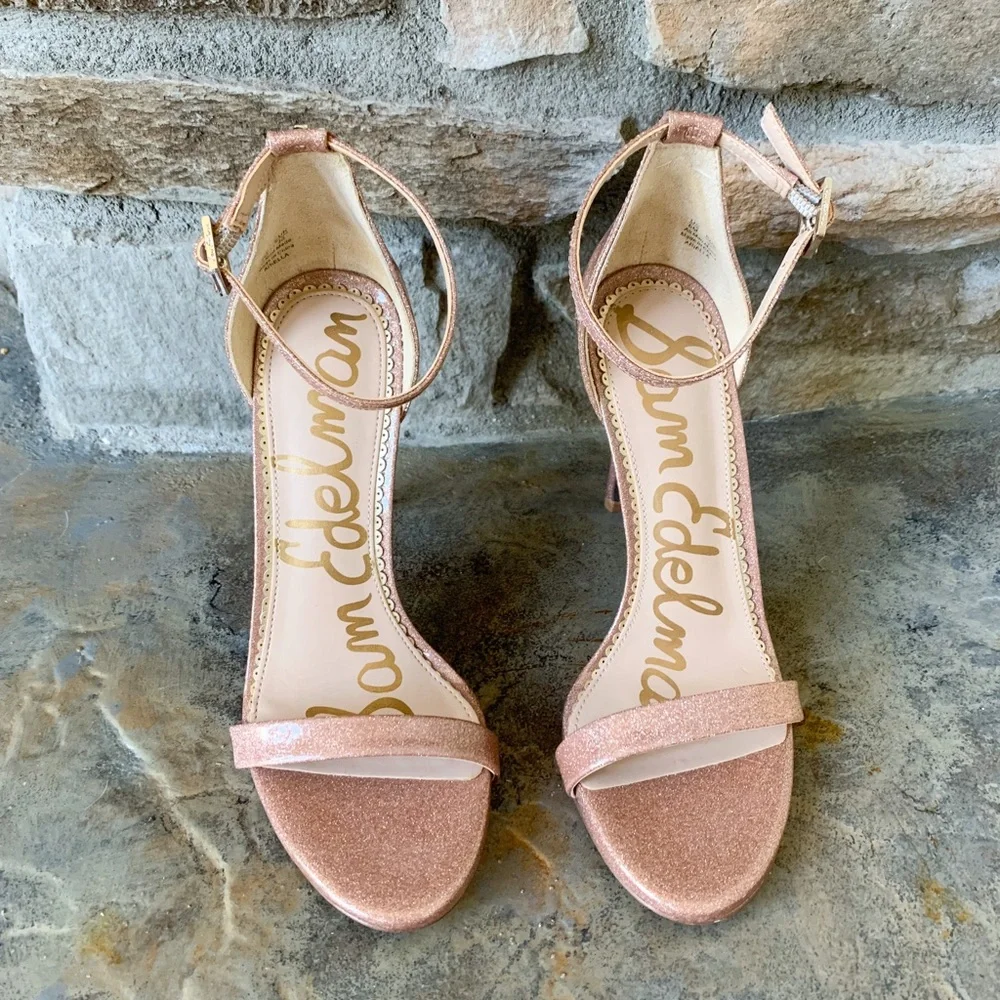 Sam Edelman Pink Glitter Ankle-Strap Stiletto Heels